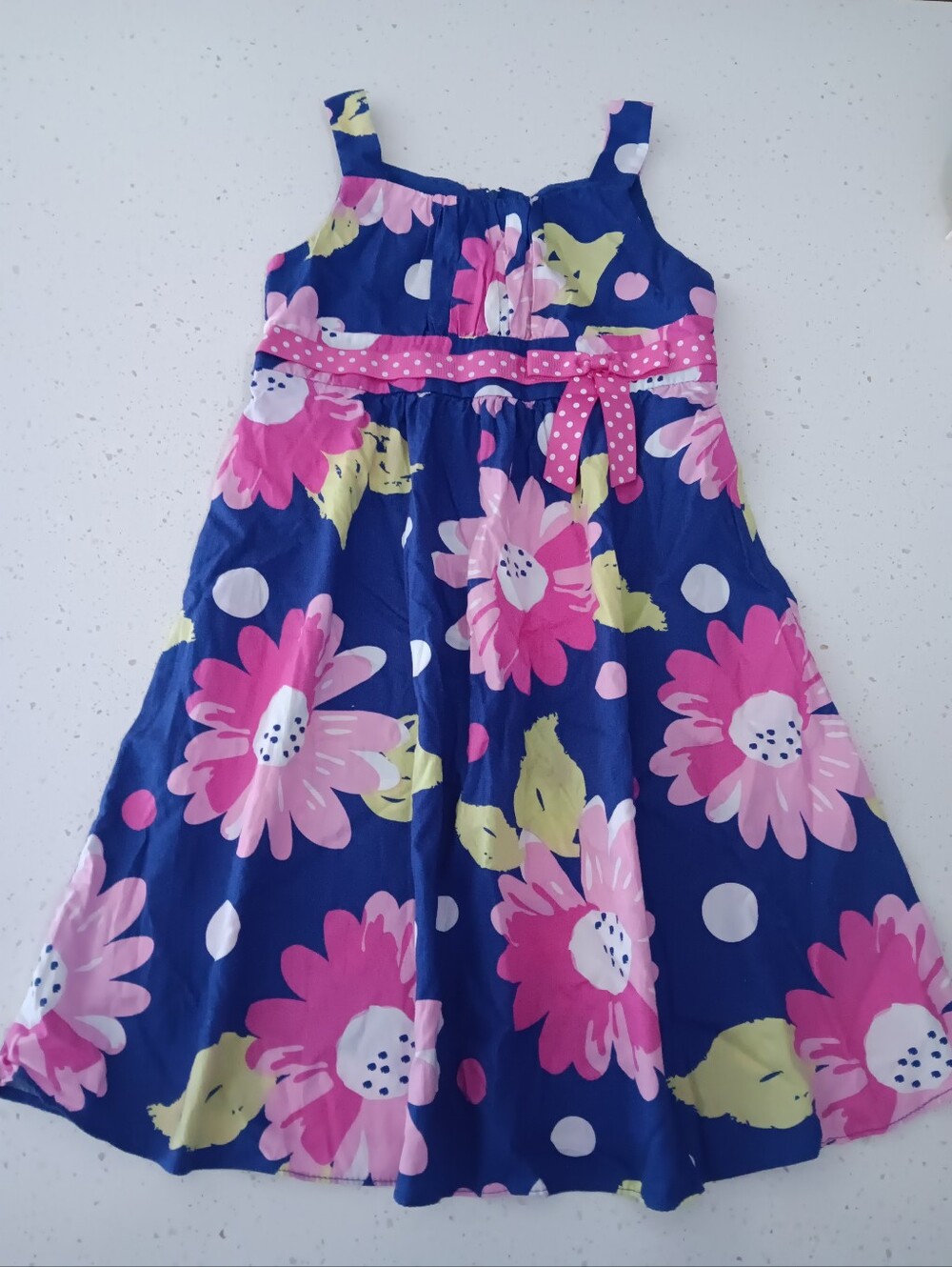 Vintage Girls' Indigo and Pink Floral Sundress Size 6X